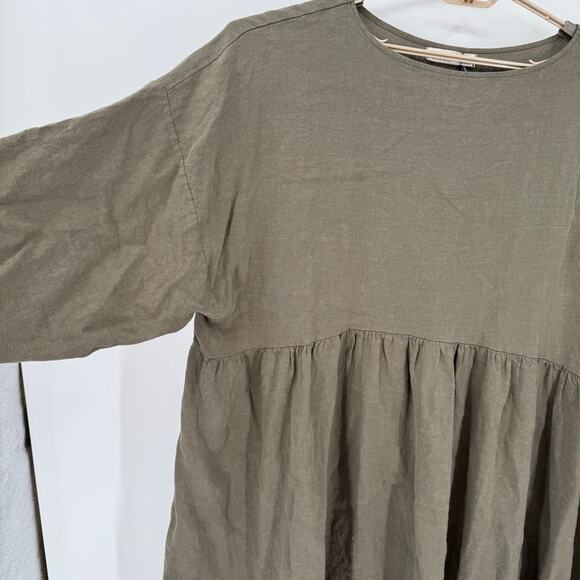 Hackwith Design 100% Linen Short Oversized Dress Dark Green +1/2 18W/20W NWT - Picture 2 of 7